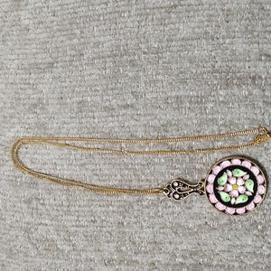 Vintage Enamel Mirrored Pendant Necklace